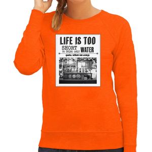 Bellatio Decorations Koningsdag sweater voor dames - vintage poster - oranje - oranje feestkleding M
