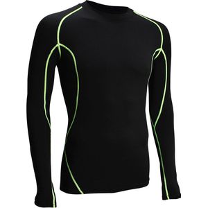 Avento Compressieshirt Lange Mouw  - Comfort- Mannen - Zwart/Fluorgeel - Maat XL