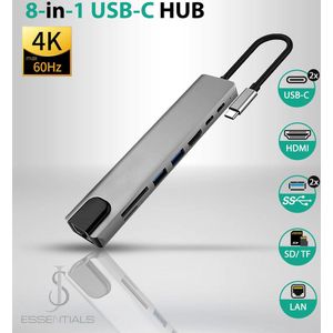 JSE 8-in-1 USB C Hub voor notebooks en macbooks - USB C naar HDMI - USB C Hub - 4K UHD