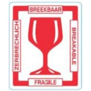 Etiket - Tekst 'Breekbaar - Fragile' - 80x100mm - Rood - 250 stuks