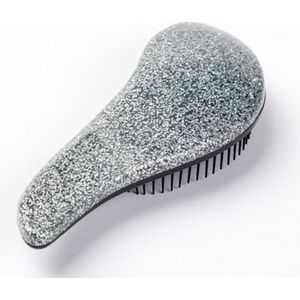 Finnacle - Zilveren glitter haarborstel - Anti-klit - Compact - Hairbrush - Haarborstel met anti-klit functie