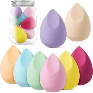 Famanu – Set van 8 beautyblenders met houder – Druppelvormige make-up sponzen voor vloeibare en crèmefoundation – Roze