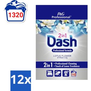Dash Professional - 2-in 1 Waspoeder - Witte en Gekleurde Was - Lotus & Lelie - 110 Wasbeurten - Voordeelverpakking - 12 stuks