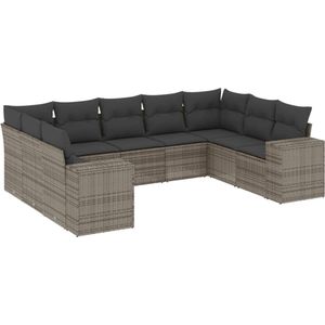 vidaXL - 9-delige - Loungeset - met - kussens - poly - rattan - grijs