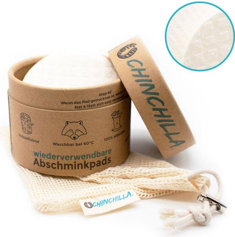 Chinchilla® Herbruikbare wattenschijfjes - 10 stuks - Wasbare wattenschijfjes - Zero Wase - Duurzaam sponsdoek - Wasbaar op 90 graden - Houtpulp en katoen - Incl. wasnetje en opbergdoos