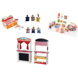 Playwood Poppenkast Theater en Winkel Set - Met Accessoires