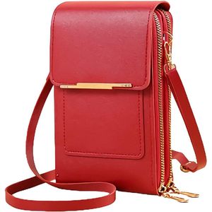 Lichtgewicht PU lederen crossbody mobiele telefoon portemonnee - vrouwen - touchscreen - rood
