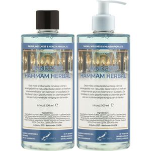 Handzeep Hammam Herbal 500 ml - set van 2 stuks - met gratis pomp - Voordeelverpakking