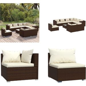 vidaXL 10-delige Loungeset met kussens poly rattan bruin - Tuinbankenset - Tuinbankensets - Buitenmeubel - Buitenmeubelset