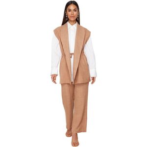 Trendyol Khaki Intern Geknoopte Linnenlook Kimono-Broek Geweven Set Tctss23Us00061