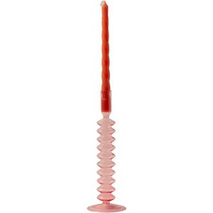 WinQ – Vrolijke ronde Glas Kaarsenhouder in de kleur Pink - 9x29,5cm- Kaarsenstandaard glas voor 1 kaars – Decoratie woonkamer – Dinerkaars