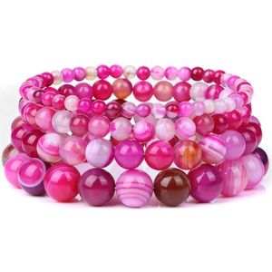 Bixorp Gems Roze Botswana Agaat Edelsteen Armbanden set 4mm + 6mm + 8mm + 10mm - Edelstenen Armbanden Bundel Cadeau