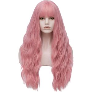 Golvende Roze Pruik voor Vrouwen Natuurlijk Synthetisch Haar