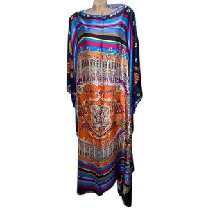 Kaftan - Donkerblauw - Oversized Lange Jurk - Satijn van Viscose