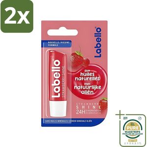 Labello - Fruity Shine Strawberry - Lippenbalsem - Aardbei & Glans - 5.5 ml - Voordeelverpakking - 2 stuks - Aardbei glans - Lippenbalsem