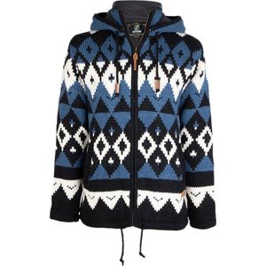 Gebreid Wollen Heren/Uni Vest van Schapenwol met Polyester Fleece voering en vaste capuchon met binnenkraag - SHAKALOHA - M Iglo ZH BlueWhite XXL.