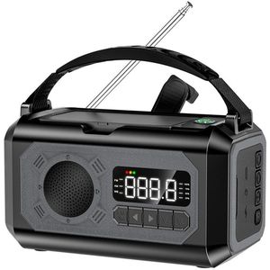 Draagbare NoodRadio – AM/FM/NOAA WeerRadio – 12.000mAh Powerbank – 2x Zonnepanelen – Radio op Batterijen – Hand Zwengel Dynamo – Zaklamp, Leeslamp & Kompas – Rampenradio