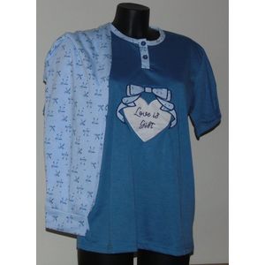 Dames Zomerpyjama Love - Katoen - Pyjama - verkrijgbaar S-3XL - Beschikbare kleuren: Blauw of roze – laat ons je voorkeur weten, anders verrassen we je met een willekeurige kleur!