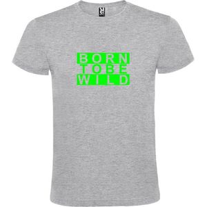 Grijs T shirt met print van "" BORN TO BE WILD "" print Neon Groen size XXXXL