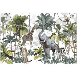 Jungle placemat voor jongens en meisjes 45x30 cm - Grote placemats kunststof - Kinder werkmat bureau - Knutselmat kind - Tekenmat anti slip - Knutsel kleurmat groot - Knutselspullen - Onderlegger voor knutselen en DIY - Hobby mat kinderen