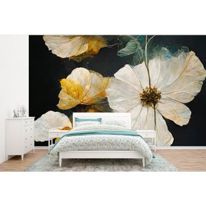 Bloemen - Planten - Zwart - Wit - Behangpapier