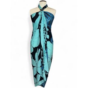 Sarong / pareo - Strandkleding wikkelrok / strandjurk - Turquoise grote bloem