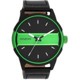 OOZOO Timepieces - Zwart/fluo groene OOZOO horloge met zwarte leren band - C11234
