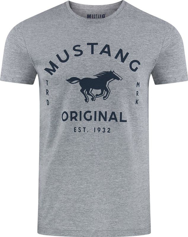 Mustang - T-Shirt - Grijs - Basic Print - Regular Fit - Volwassenen