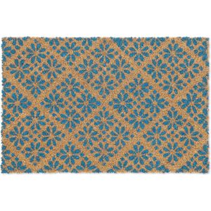Relaxdays deurmat floraal - voetmat - kokos - 60 x 40 cm - patroon - bloemen - blauw