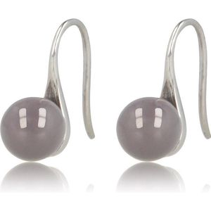 My Bendel zilveren oorhangers met grijze keramieken bol - Zilveren oorbellen met grijze keramieken bol - Met luxe cadeauverpakking
