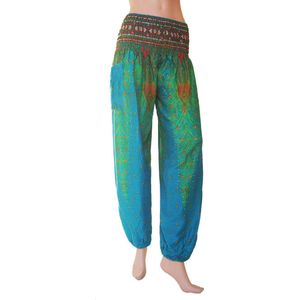 Harembroek - Yogabroek - Zomerbroek - XL; maat 50 en 52 - Veer turquoise.