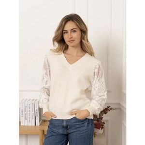 Trui, crème, kanten mouw, one size