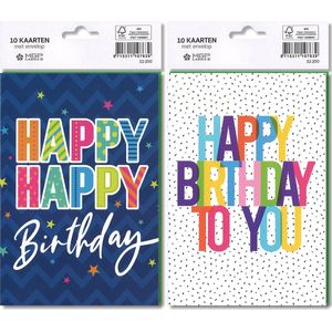 MGPcards - 10x dubbele wenskaart met gekleurde envelop - Verjaardag - Happy Birthday - 11.5 x 17 cm