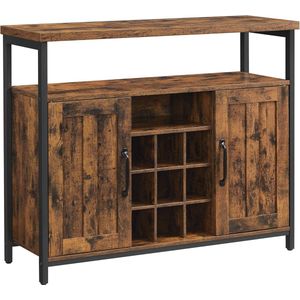 Dressoir met 2 Deuren en Wijnopslag | Industrieel Design | Bruin/ZWART | 100x35x81.4 cm