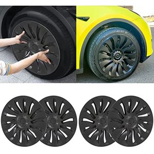 2 Paar Wielnaafafdekkingen, 19 Inch Wielnaafdop Matzwarte Autowielnaaf Volledig Omwikkelde Velgbeschermer Vervanging voor Model Y 2020 Tot 2023