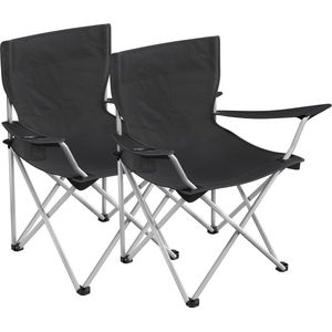 campingstoelen, set van 2, klapstoelen, buitenstoelen met armleuningen en bekerhouders, stabiel frame, tot 120 kg draagvermogen, zwart
