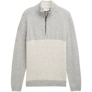 TOM TAILOR - Trui - Grijs Gemêleerd/Wit Gemêleerd - Halve Rits - Schipperskraag