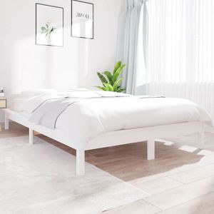 The Living Store Houten Bed - Massief Grenenhout - Praktische Lattenbodem - Wit - 202 x 146.5 x 26 cm