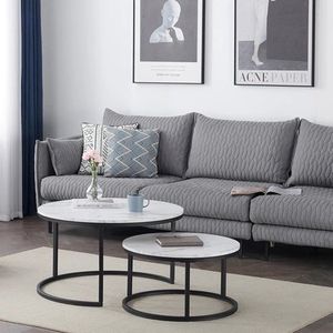 Gran Vida® - Luxe Set van 2 Salontafels met Marmerlook - Elegante Ronde Bijzettafels - Stijlvol Meubilair voor de Woonkamer - ⌀80 & ⌀60