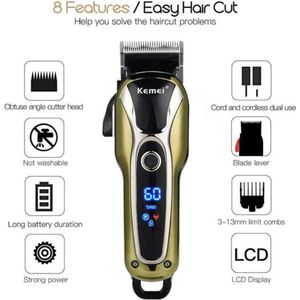 Tondeuse - Kemei - Draadloze tondeuse -Professioneel scheren - Haren millimeteren - Contouren - Haren scheren - Kapper tondeuse - kapper kwaliteit