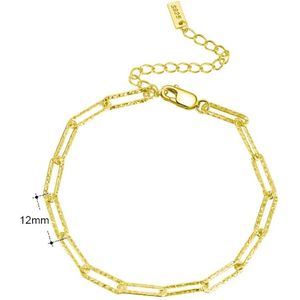 Zilveren gehamerd paperclip armband Gold Plated - Goldplated op 925 sterling zilver - 16,5 + 5 cm verlenging