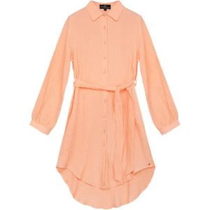 Yehwang basic katoenen jurk met knoopjes - oranje - lange mouwen - maat s