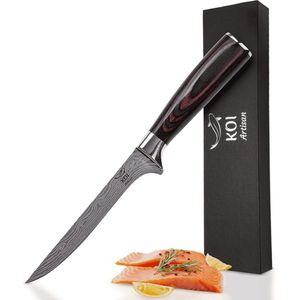 KOI Artisan® Koksmes - Fileermes - Ontbenen van Vis en Vlees 15 cm Lemmet - Professioneel Keukenmes - Japanse Hoog Koolstof Roestvrij Staal - Bestand tegen Vlekken & Corrosie