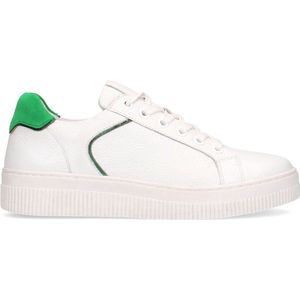 Manfield - Dames - Witte leren sneakers met groene details - Maat 36