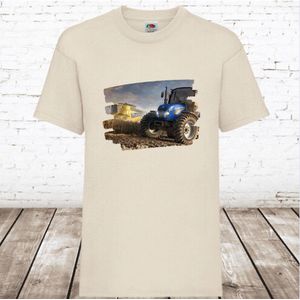 Jongens shirt New holland tractor natural -Fruit of the Loom-134/140-t-shirts jongens