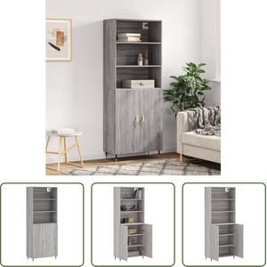 The Living Store Hoge Kast - Bewerkt Hout en Metaal - 69.5 x 34 x 180 cm - Grijs Sonoma Eiken