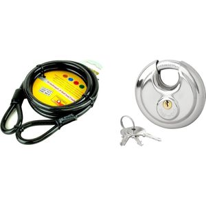 Staalkabel met 70mm discusslot - 1.5m x 8mm kabel - geplastificeerd - kabelslot