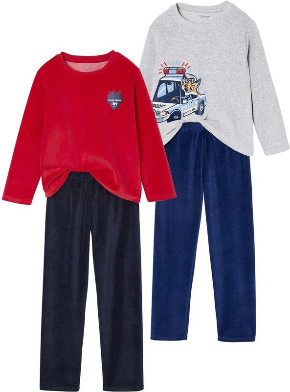 Set van 2 - Jongenspyjama's - Marineblauw - Fluweel/Velours - Politie