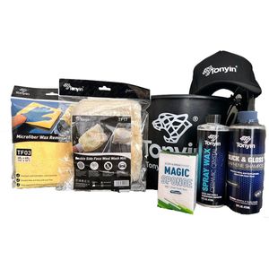 Tonyin | Auto waspakket | Shampoo | Spray wax | Microvezel doek | Washandschoen | Magic spons | Wasemmer | Cadeau | Vaderdag