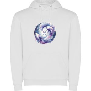 Witte unisex hoodie met “ Kleurrijke Sterrenbeeld Vissen – Astrologie – Horoscoop – Zodiac Signs “ Print Full Color Color merk Roly maat S